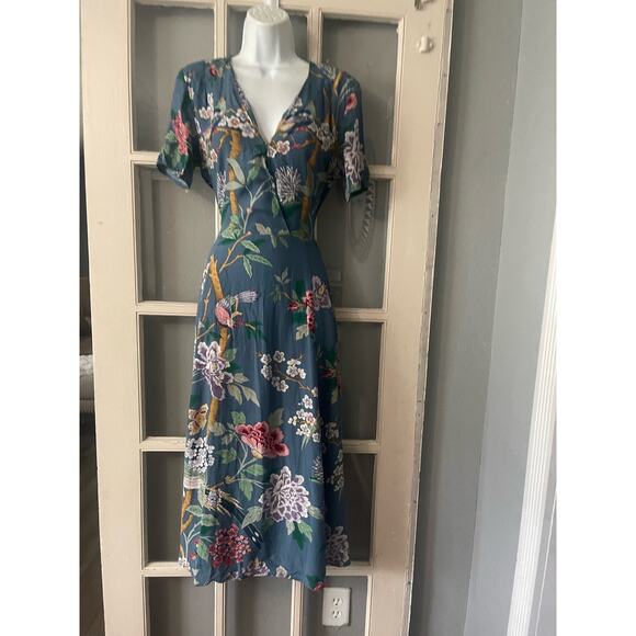 GP & J Baker‎ H&M Dress Midi Blue Floral Print Tea Dress - Picture 10 of 15